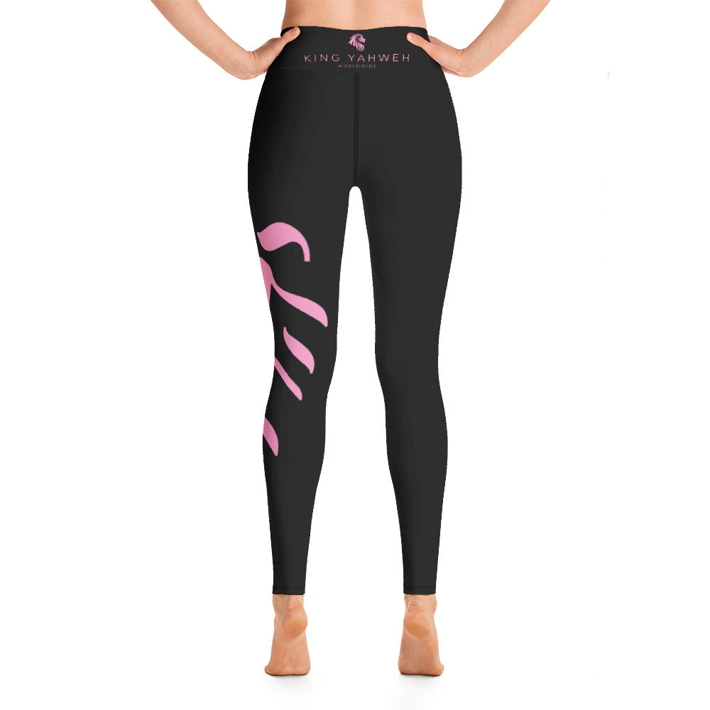 King YAHWEH Worldwide Tetra Bold Yoga Leggings - Black with  Pastel Pink Design