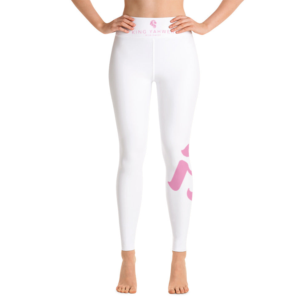 King Yahweh Worldwide Tetra Bold Yoga Leggings - White with Pastel Pink Design