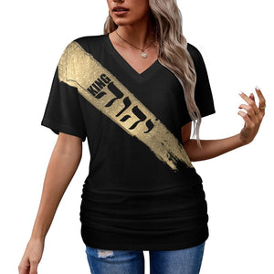 King Yahweh Glam V-neck pleated T-shirt