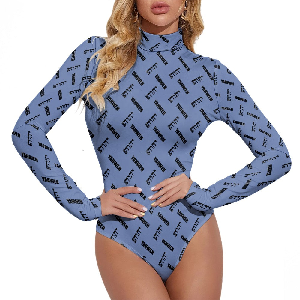 King YAHWEH Omni Women's Turtleneck Long Sleeve Bodysuit (Onyx Design)