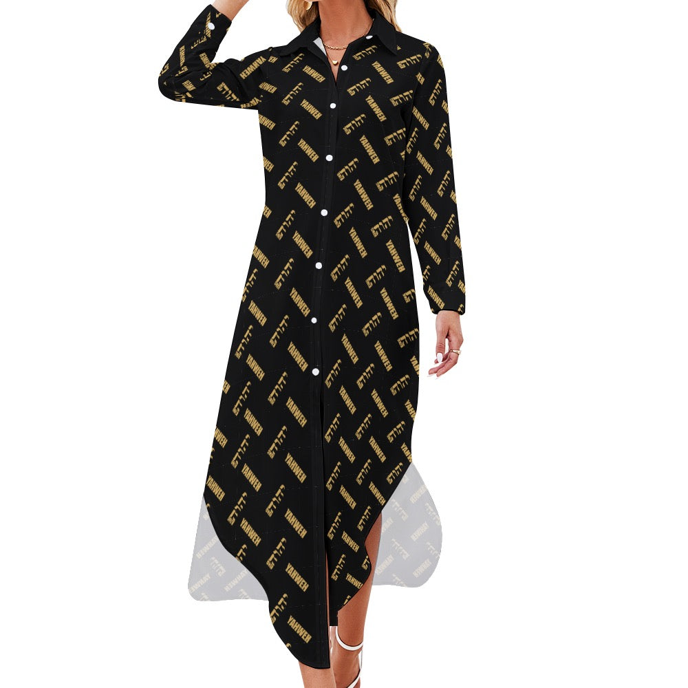 King YAHWEH Luxe IV Women's Button Down Long Sleeve Shirt - Dress