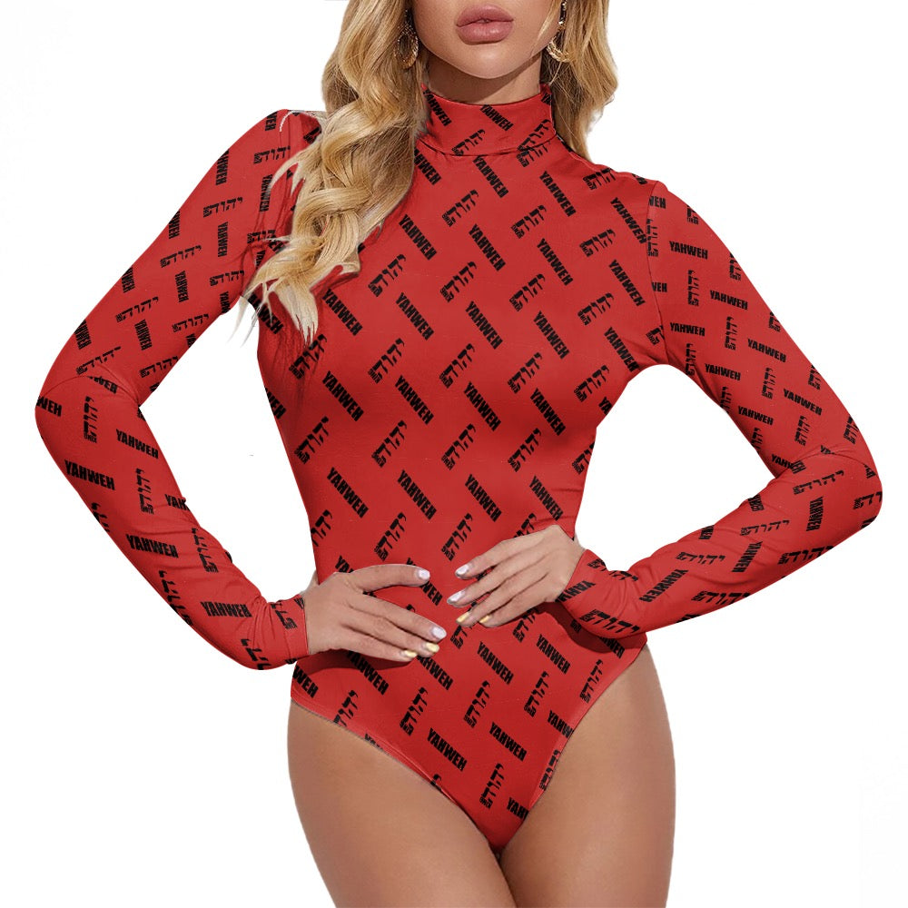 King YAHWEH Omni Women's Turtleneck Long Sleeve Bodysuit (Onyx Design)