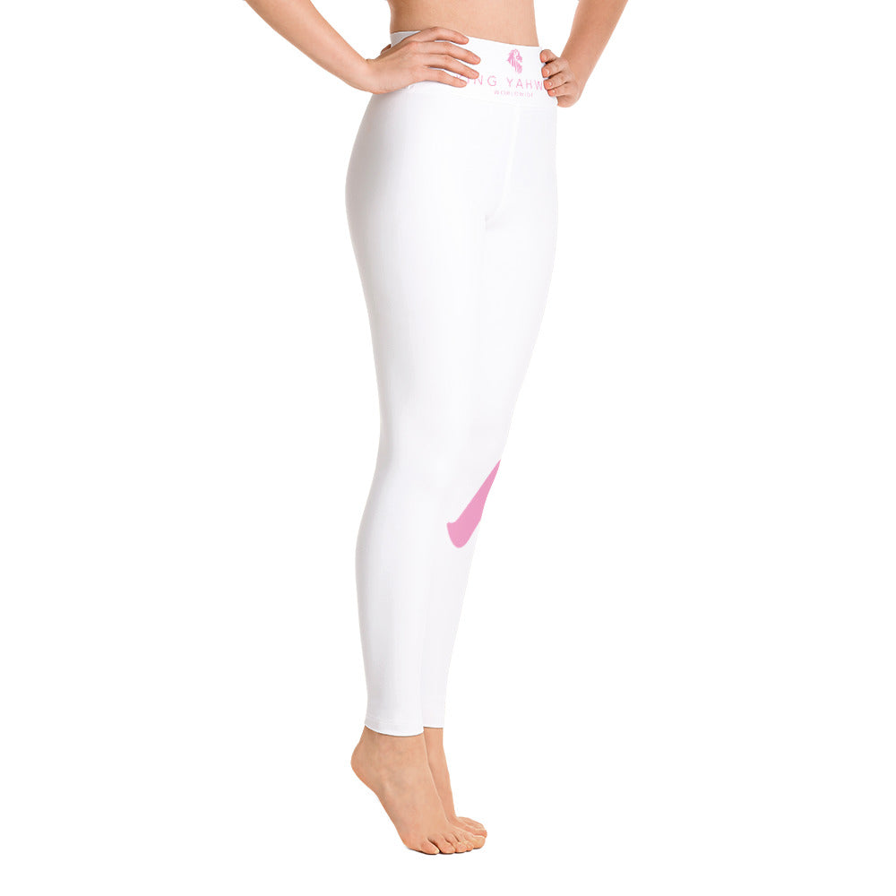 King Yahweh Worldwide Tetra Bold Yoga Leggings - White with Pastel Pink Design