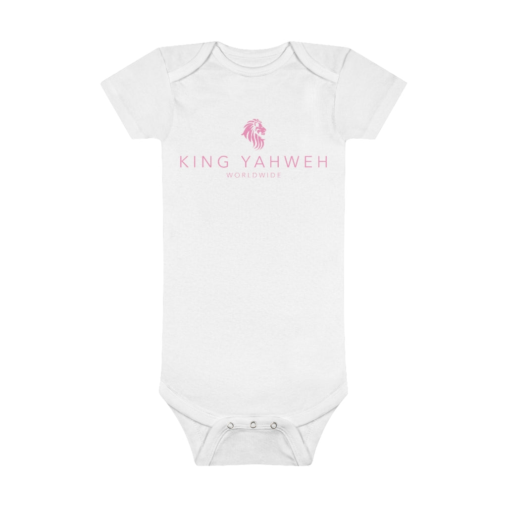 King YAHWEH Onesie® Organic Baby Bodysuit (White & Pink)